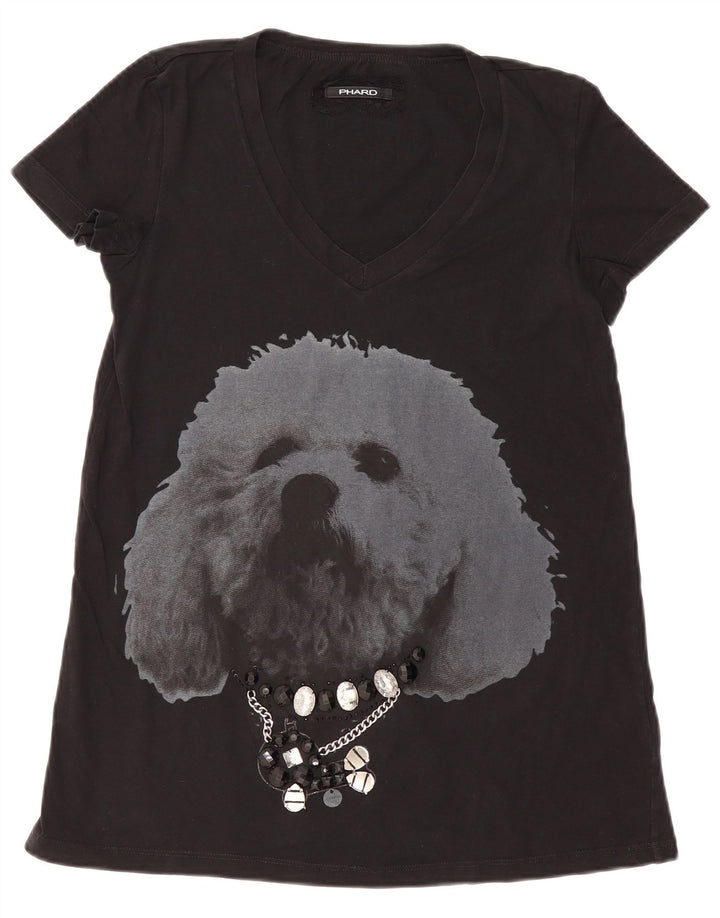 PHARD Womens Graphic Tunic Top UK 12 Medium Black