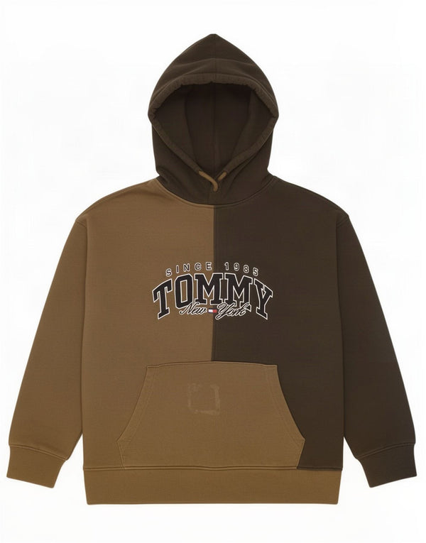Tommy Hilfiger Mens New York Graphic Hoodie Jumper Medium Khaki Colourblock