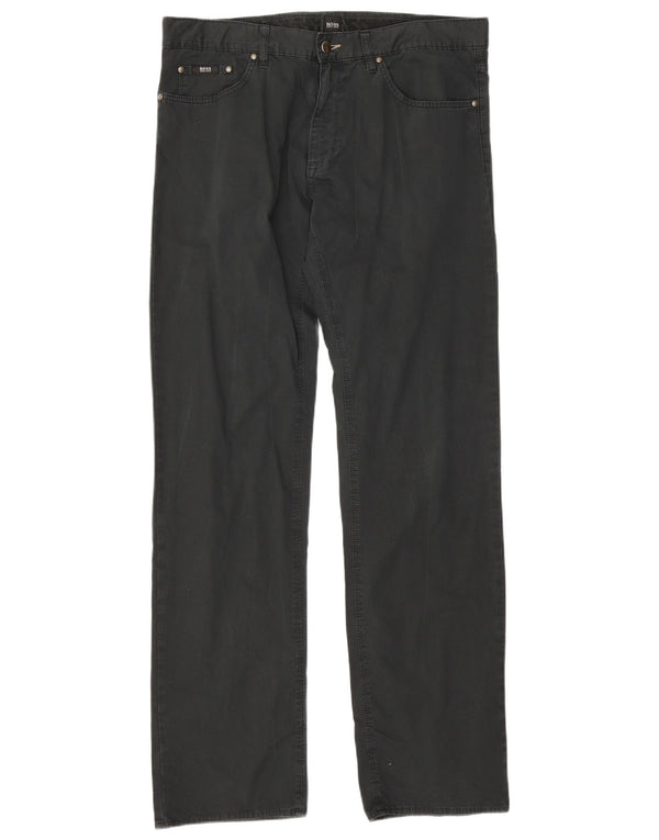 Hugo Boss Mens Straight Casual Trousers W36 L34 Black Cotton