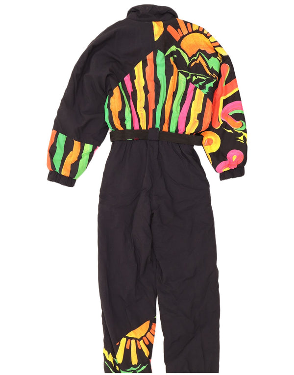 Vintage Womens Abstract Pattern Ski Jumpsuit UK 12 Medium Black Polyamide