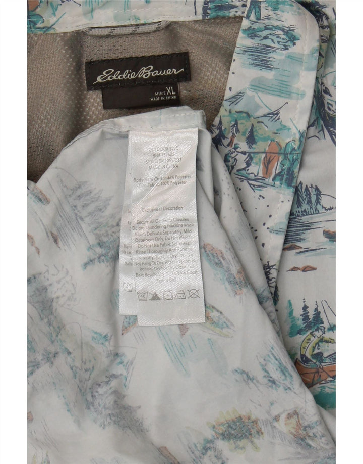 EDDIE BAUER Mens Abstract Pattern Short Sleeve Shirt XL Blue Cotton Vintage Eddie Bauer and Second-Hand Eddie Bauer from Messina Hembry 