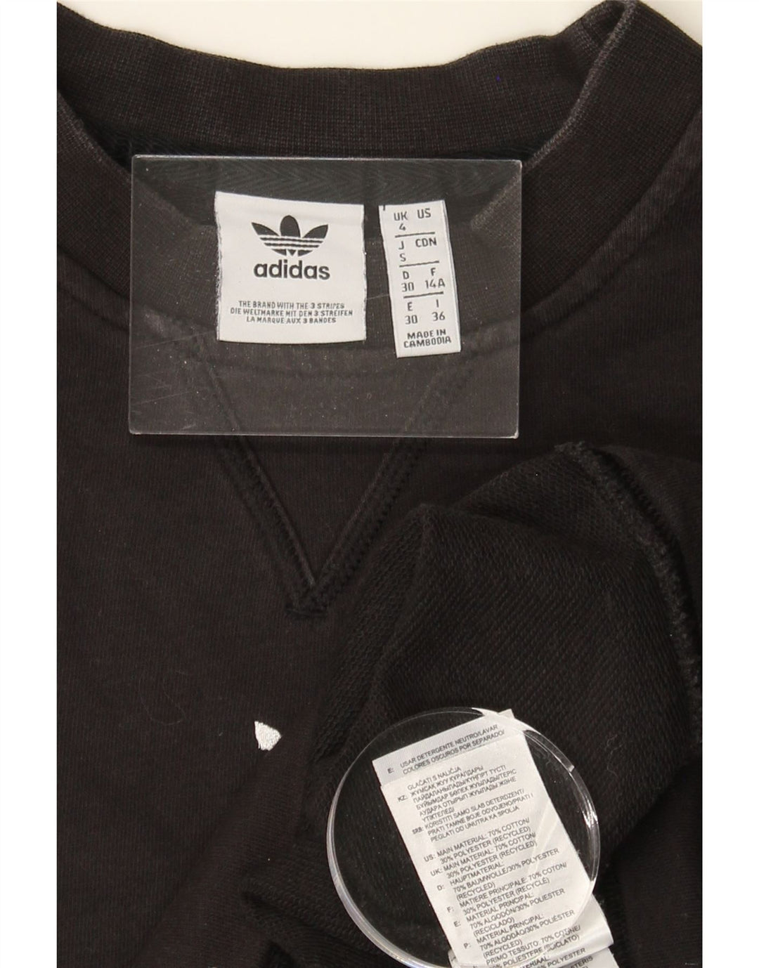 ADIDAS Womens Oversized Sweatshirt Jumper UK 4 XS Black Cotton Vintage Adidas and Second-Hand Adidas from Messina Hembry 