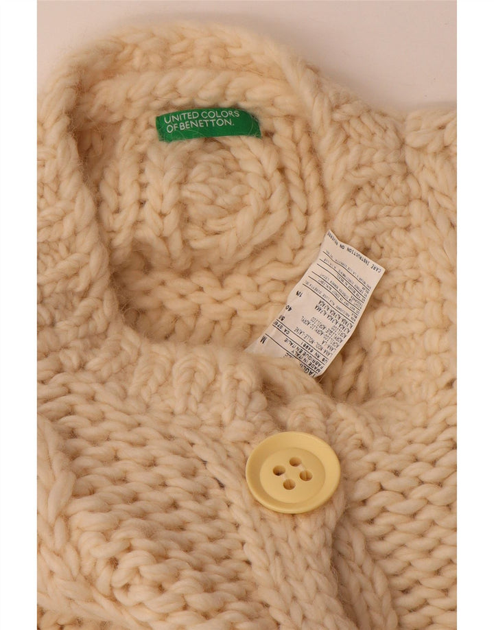Benetton Womens Crop Cardigan Sweater UK 14 Medium Off White Wool
