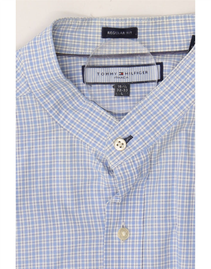 TOMMY HILFIGER Mens Regular Fit Shirt Size 16 1/2 Large Blue Check Cotton Vintage Tommy Hilfiger and Second-Hand Tommy Hilfiger from Messina Hembry 