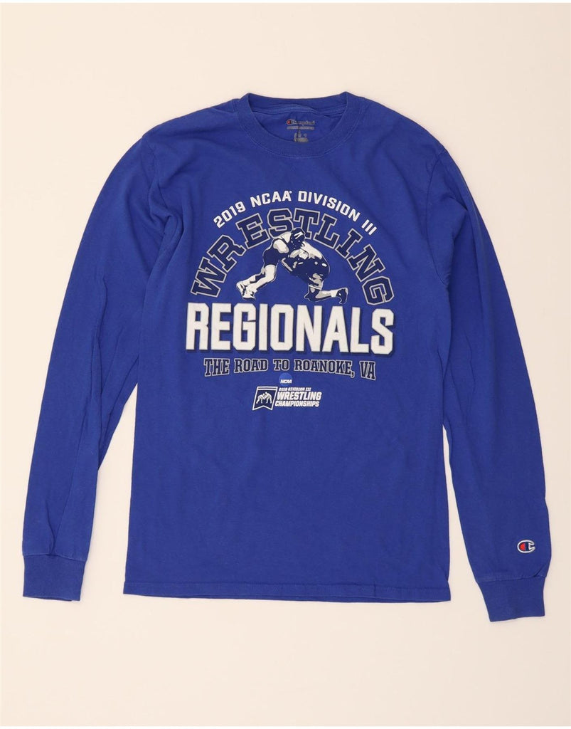 CHAMPION Mens Graphic Top Long Sleeve Small Blue Vintage Champion and Second-Hand Champion from Messina Hembry 