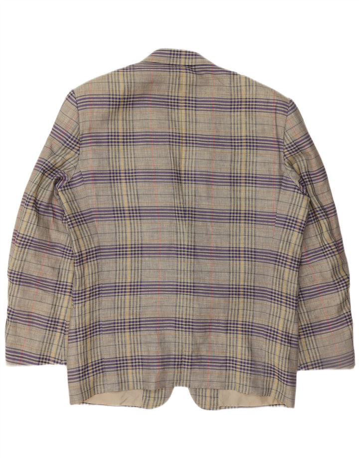 PAL ZILERI Mens 2 Button Blazer Jacket IT 52 XL Grey Check Linen
