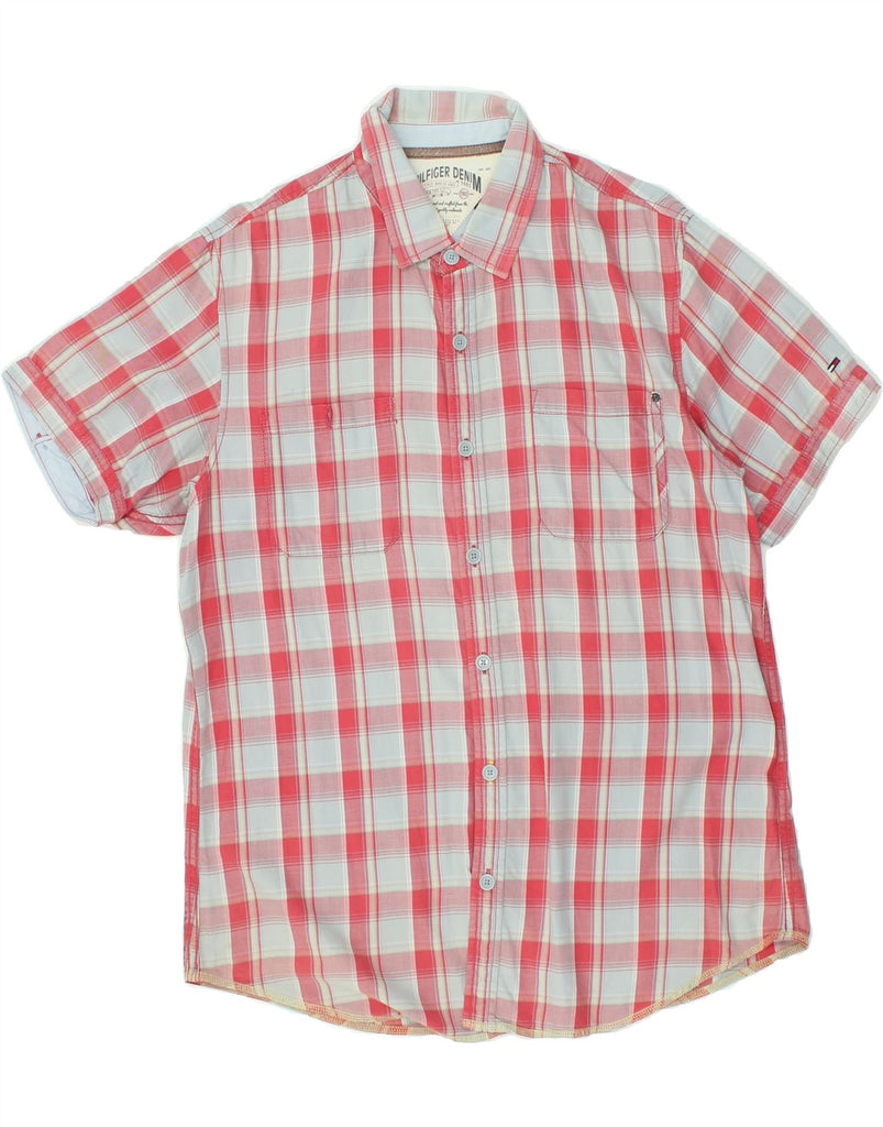 TOMMY HILFIGER Mens Short Sleeve Shirt Large Red Check Cotton | Vintage Tommy Hilfiger | Thrift | Second-Hand Tommy Hilfiger | Used Clothing | Messina Hembry 