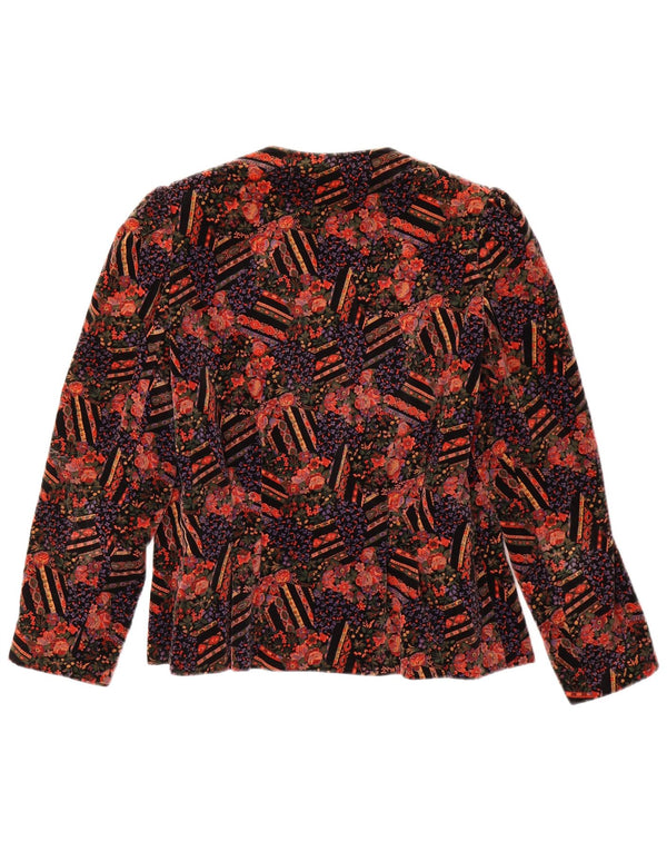VINTAGE Womens 1 Button Velvet Blazer Jacket UK 14 Medium Red Floral