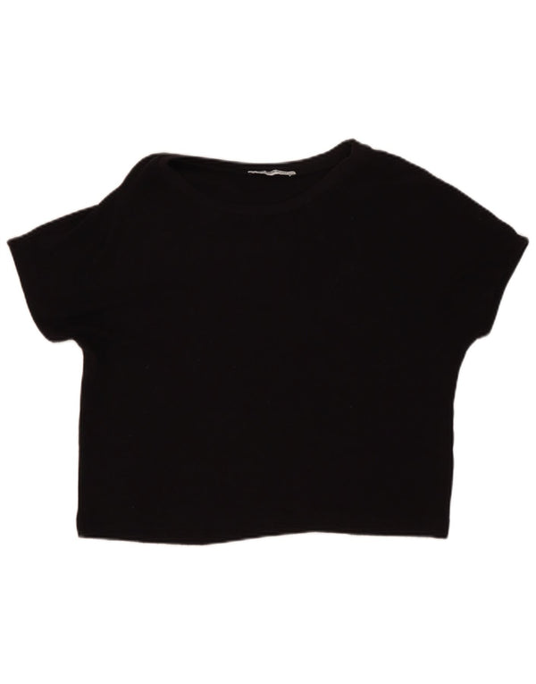 ZARA Womens Trafaluc Crop T-Shirt Top UK 14 Large Black