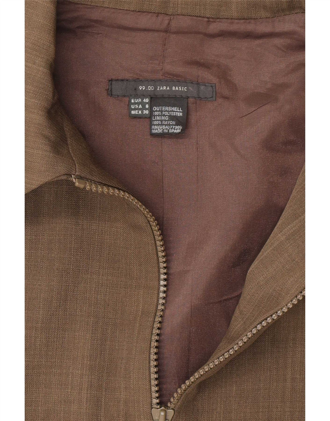 Zara Womens Full Zip Blazer Jacket EU 40 Medium Khaki Polyester