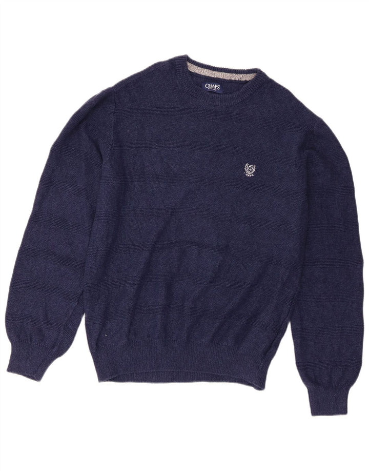 Chaps Mens Boat Neck Jumper Sweater Medium Navy Blue Striped