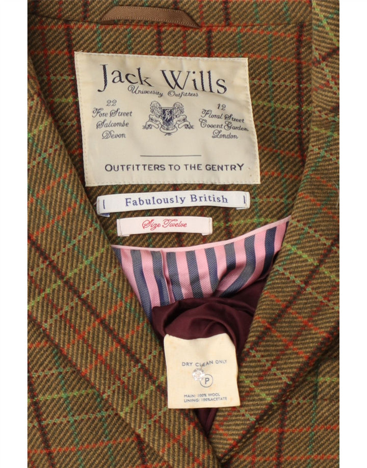 Jack Wills Womens 3 Button Blazer Jacket UK 12 Medium Green Check Wool