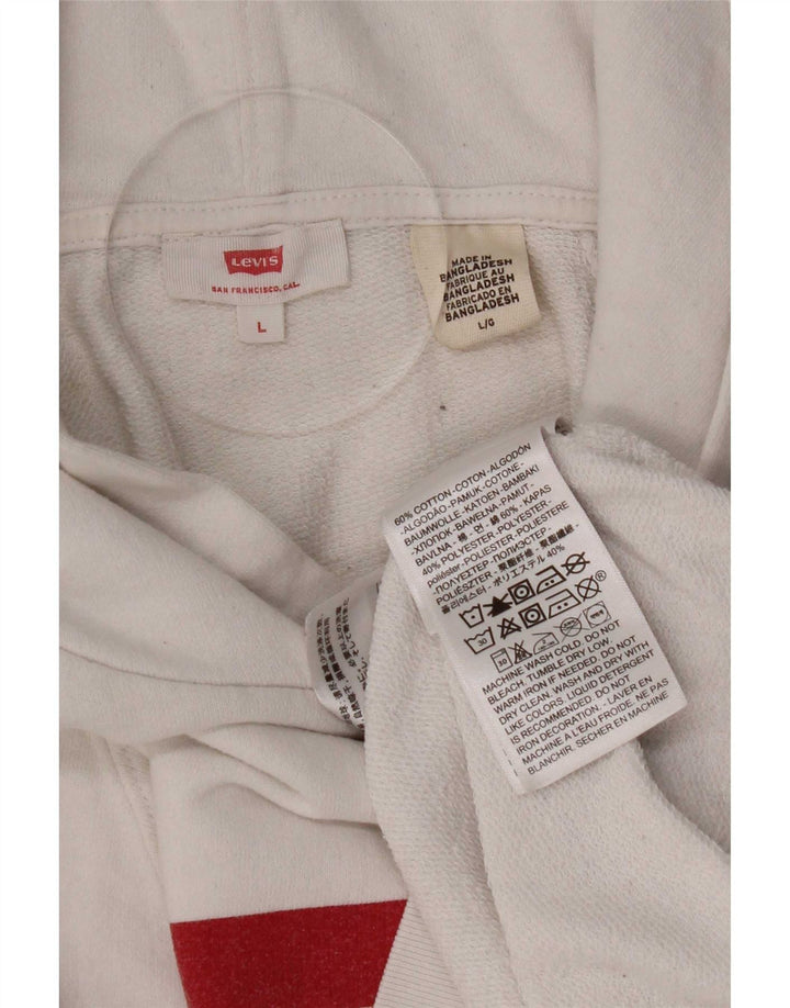 Levi's Mens Graphic Hoodie Jumper Large White Cotton