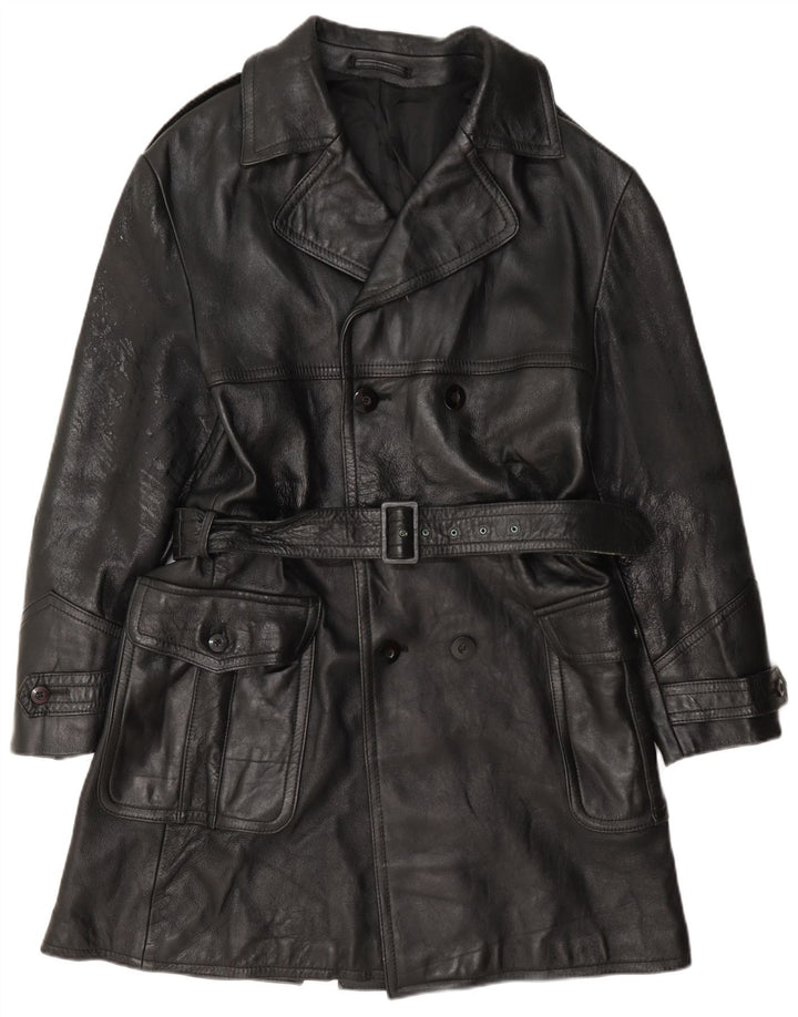 Vintage Mens Double Breasted Leather Coat IT 50 Large Black
