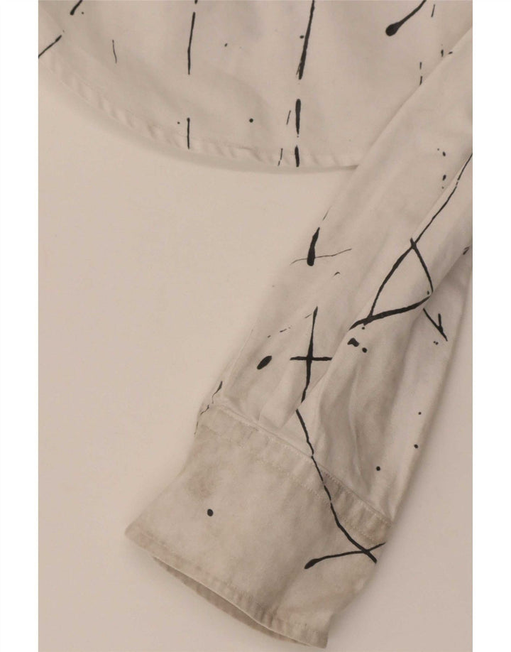Ralph Lauren Womens Abstract Pattern Relaxed Fit Shirt US 6 Medium White