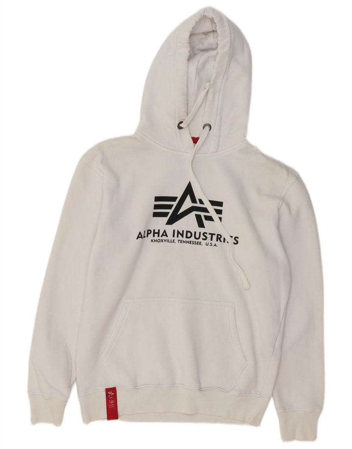 ALPHA INDUSTRIES Mens Graphic Hoodie Jumper Medium White Cotton
