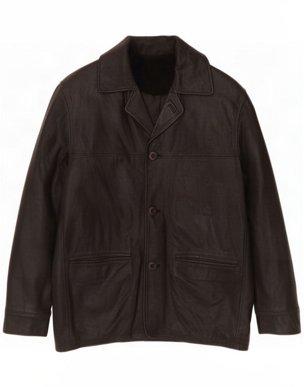 Forester Mens 3 Button Leather Blazer Jacket IT 48 Medium Black