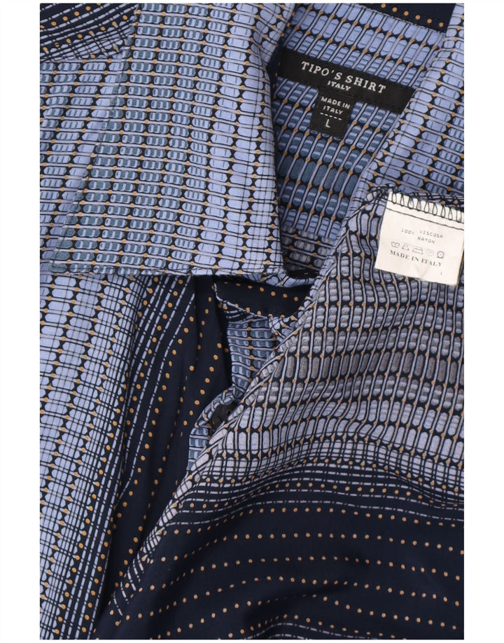 Tipo' S Mens Short Sleeve Shirt Large Navy Blue Striped Rayon