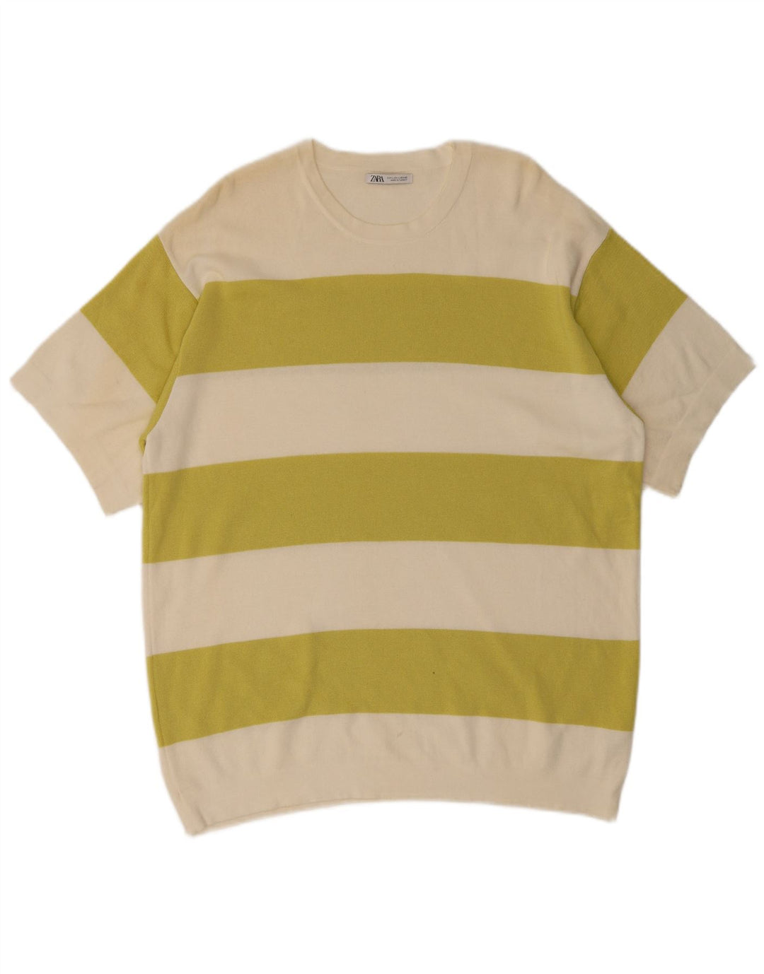 Zara Mens T-Shirt Top Large Off White Colourblock Cotton