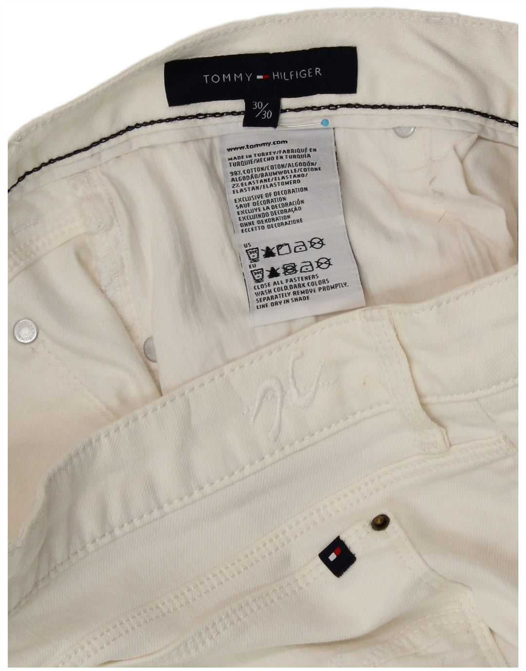 TOMMY HILFIGER Womens Bootcut Jeans W30 L30 White Cotton