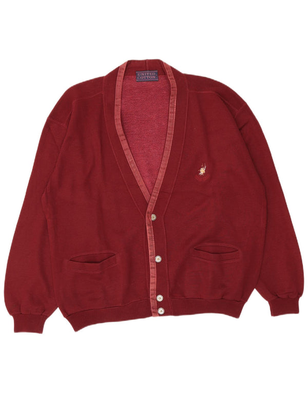 United Cotton Mens Cardigan Sweater Large Burgundy