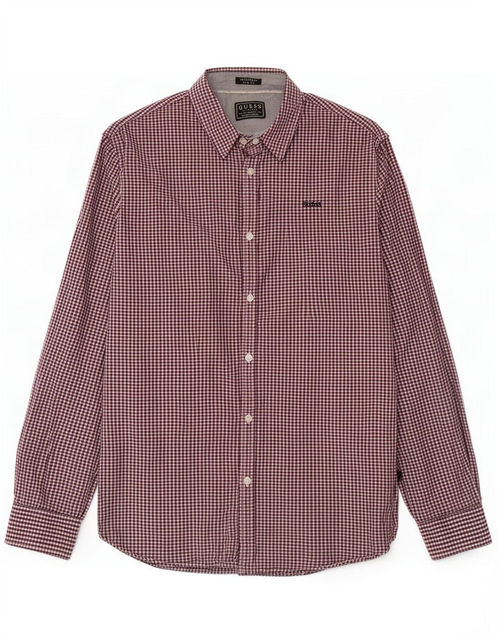 Guess Mens Slim Fit Shirt Large Multicoloured Gingham Cotton