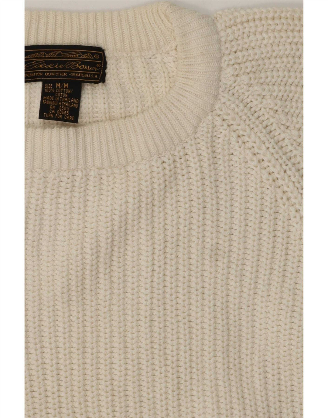 Eddie Bauer Mens Crew Neck Jumper Sweater Medium Off White Cotton Classic