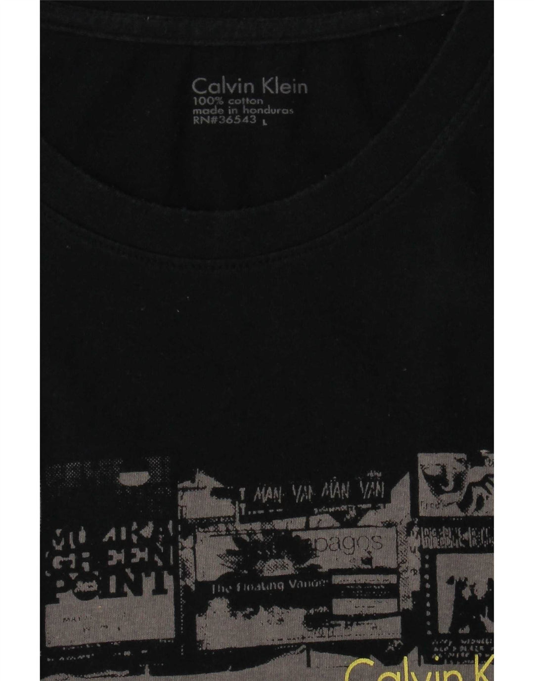 Calvin Klein Mens Graphic T-Shirt Top Large Black Cotton