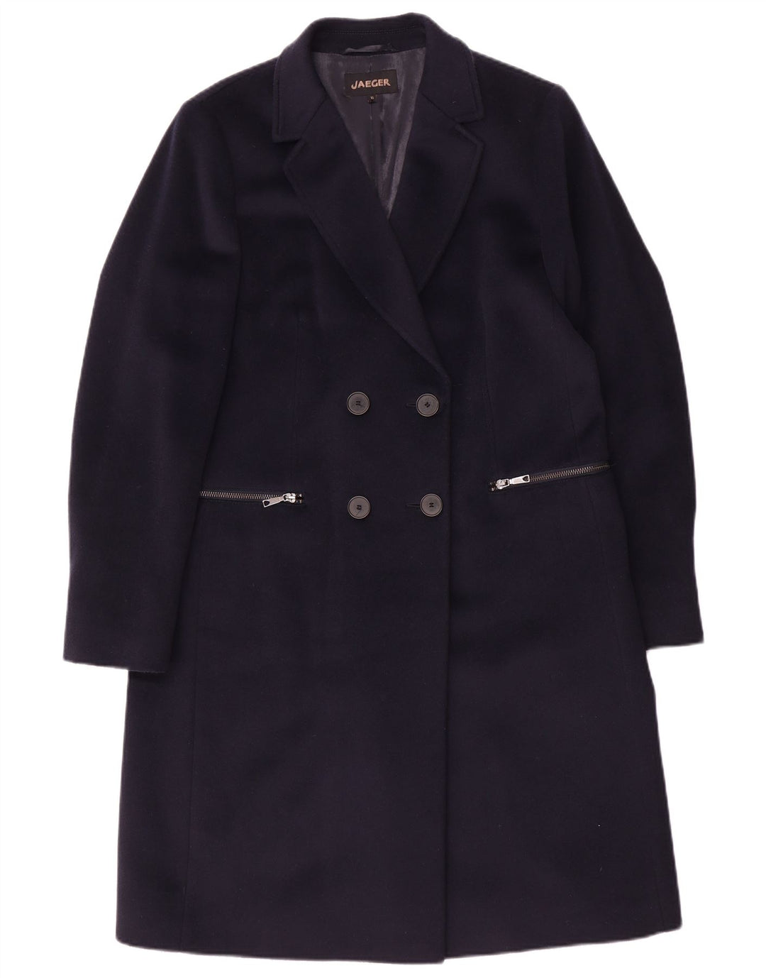 Jaeger Womens Oversized Double Breasted Coat UK 10 Small Navy Blue Wool