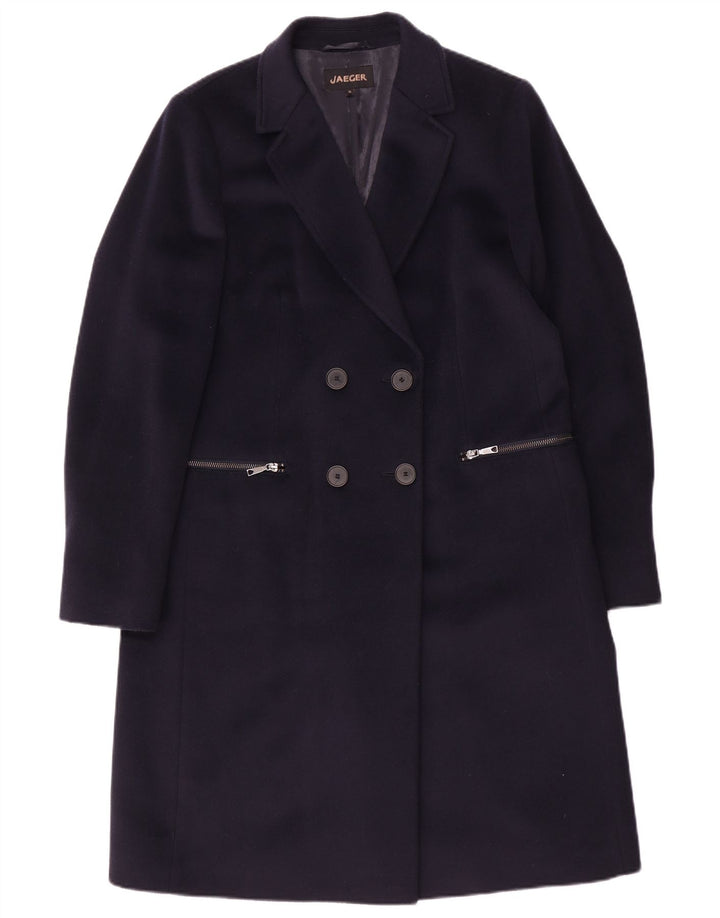 Jaeger Womens Oversized Double Breasted Coat UK 10 Small Navy Blue Wool