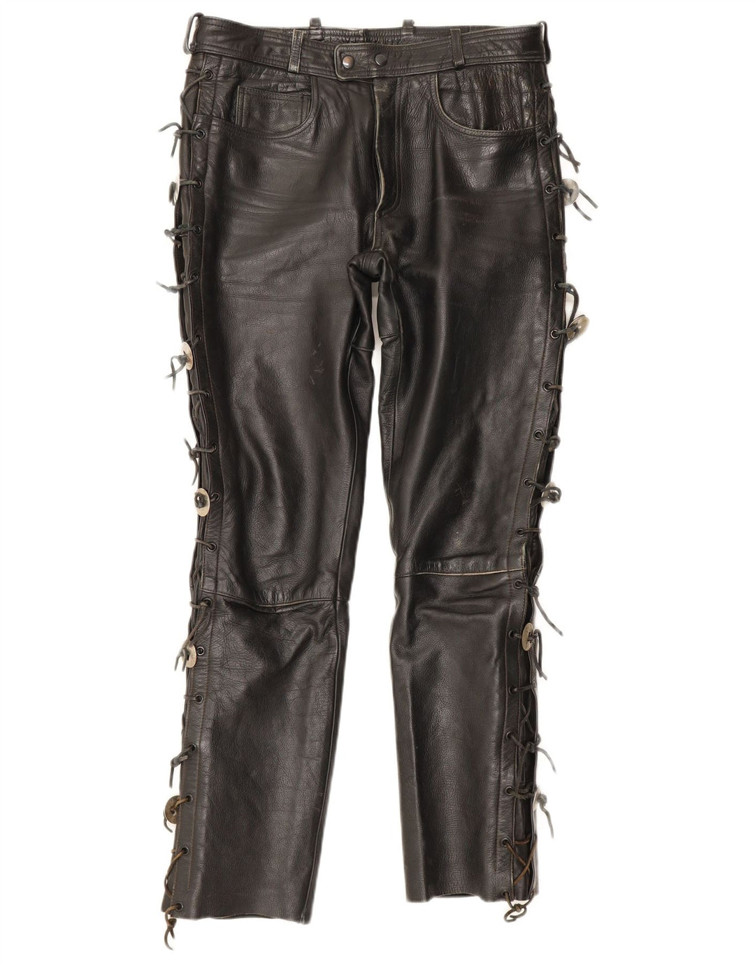 Louis Mens Leather Trousers IT 50 Large W34 L32 Black Leather