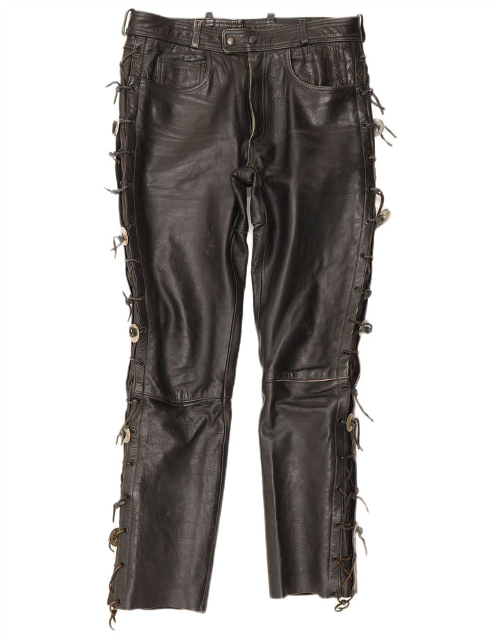 Louis Mens Leather Trousers IT 50 Large W34 L32 Black Leather