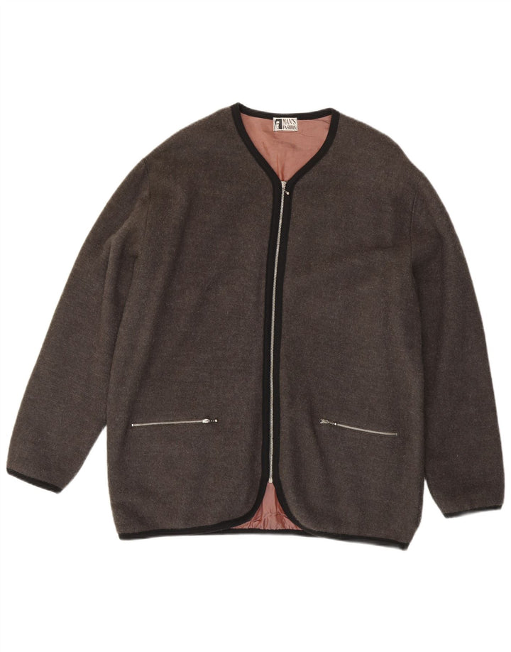 Vintage Mens Cardigan Sweater XL Grey Acrylic