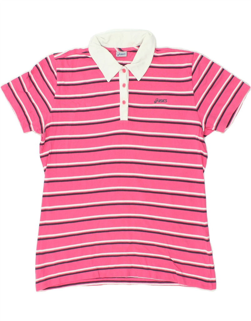 ASICS Womens Polo Shirt UK 20 2XL Pink Striped Cotton Vintage Asics and Second-Hand Asics from Messina Hembry 