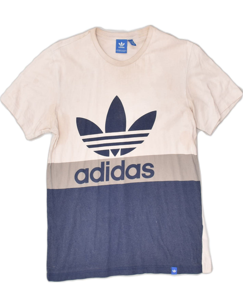 ADIDAS Mens Graphic T-Shirt Top Small Off White Colourblock Cotton | Vintage Adidas | Thrift | Second-Hand Adidas | Used Clothing | Messina Hembry 