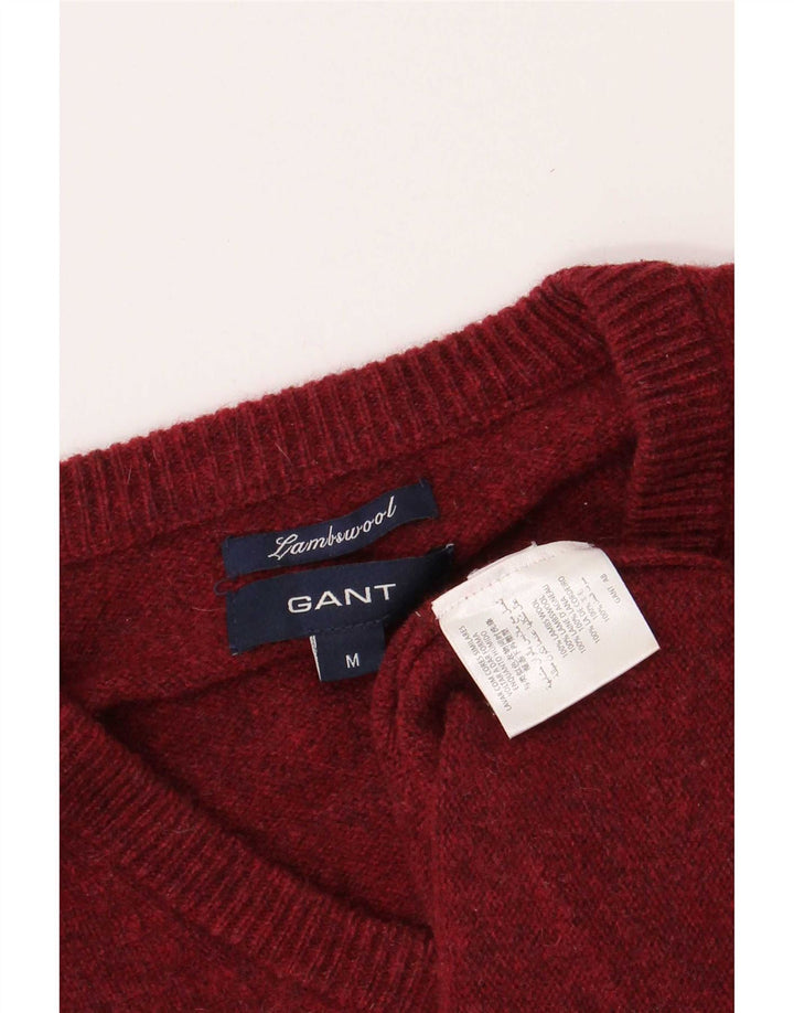 Gant Mens V-Neck Jumper Sweater Medium Burgundy Flecked Lambswool