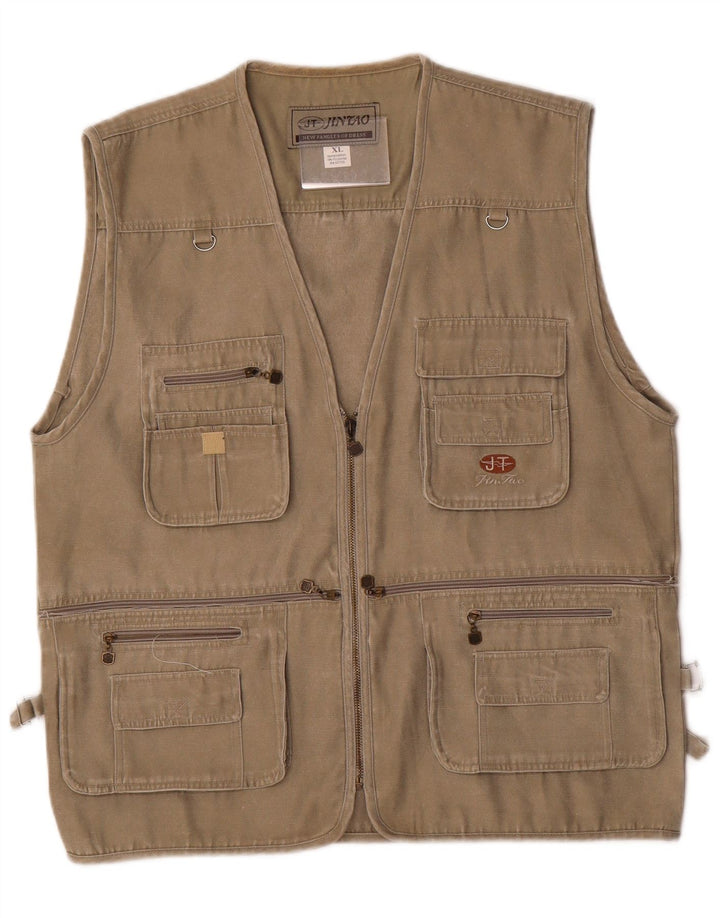 Jintao Mens Utility Gilet UK 42 XL Khaki Polyester