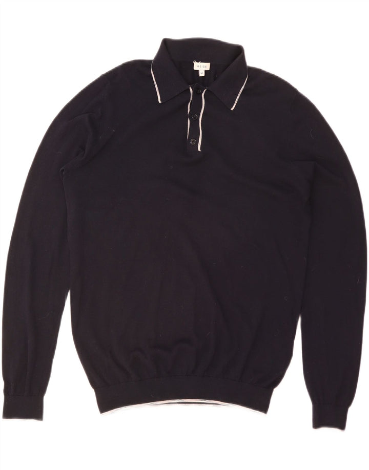 REISS Mens Polo Neck Jumper Sweater Medium Navy Blue Cotton