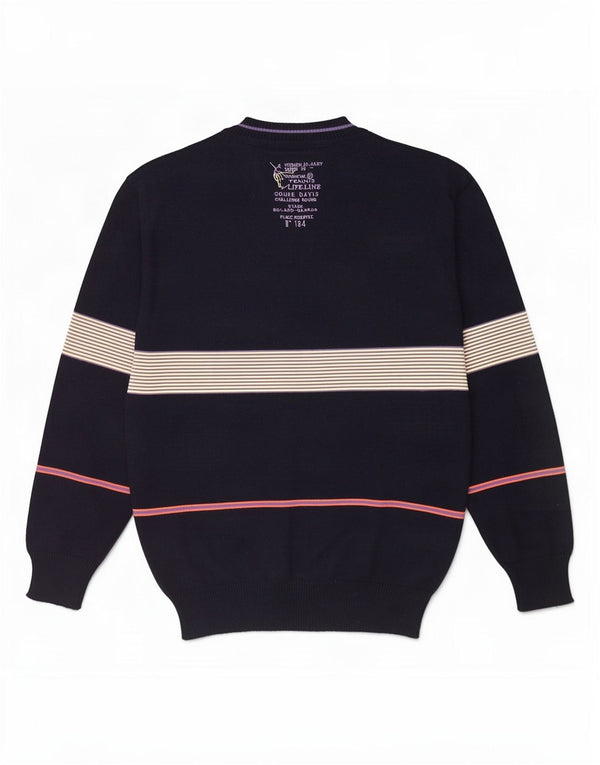 Life Line Mens V-Neck Jumper Sweater IT 50 Medium Navy Blue Pinstripe Wool