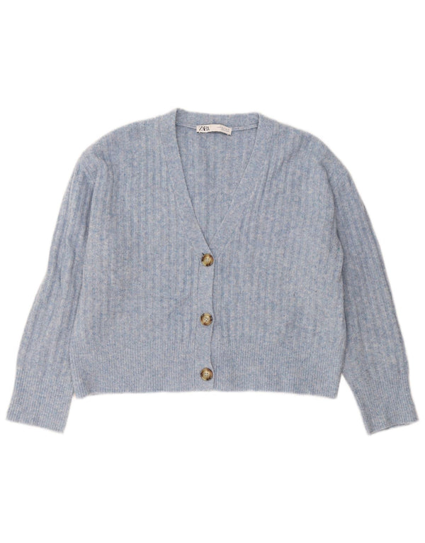 Zara Womens Crop Oversized Cardigan Sweater UK 10 Small Blue Acrylic
