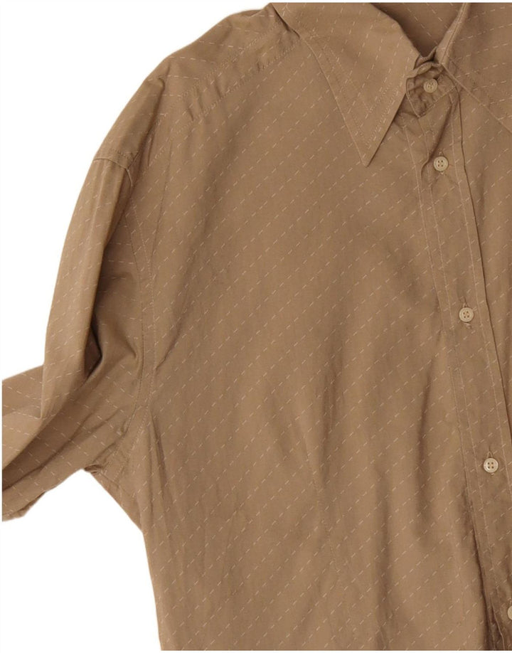 Armani Jeans Mens Shirt Large Beige Striped Cotton