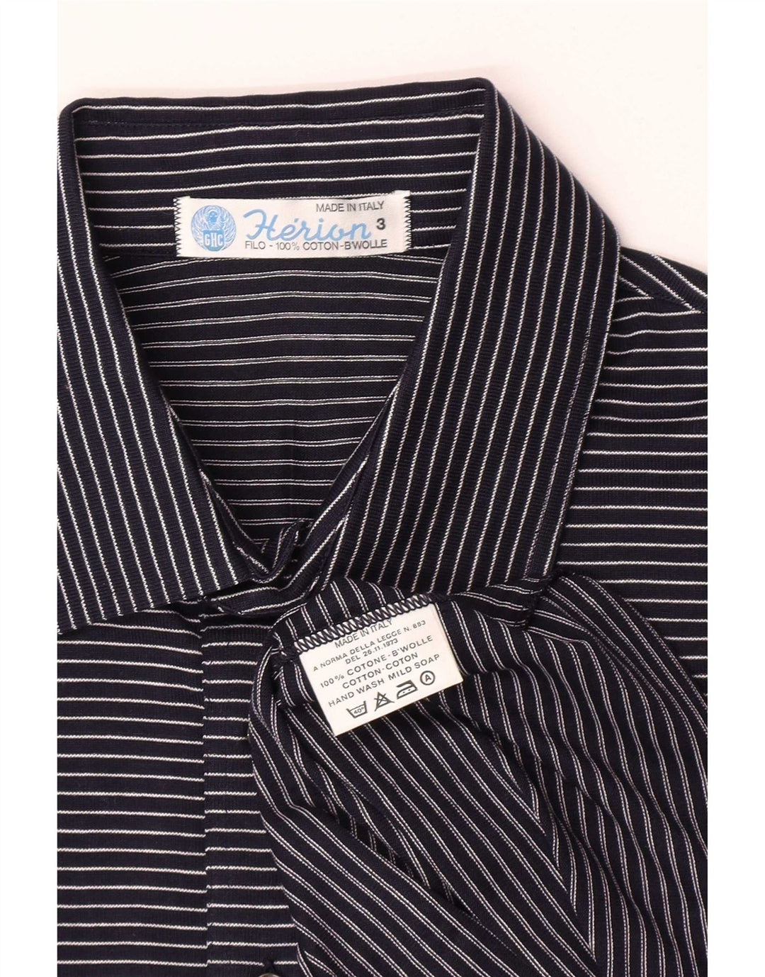 Herion Mens Polo Shirt Medium Navy Blue Pinstripe Cotton