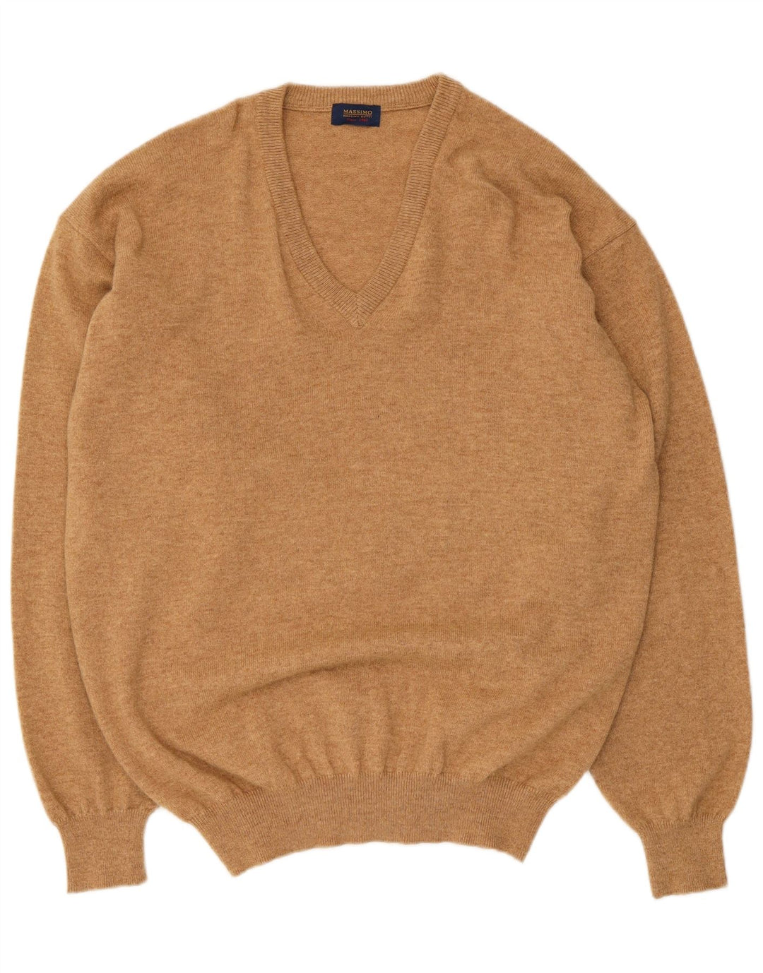 Massimo Dutti Mens V-Neck Jumper Sweater XL Beige Wool