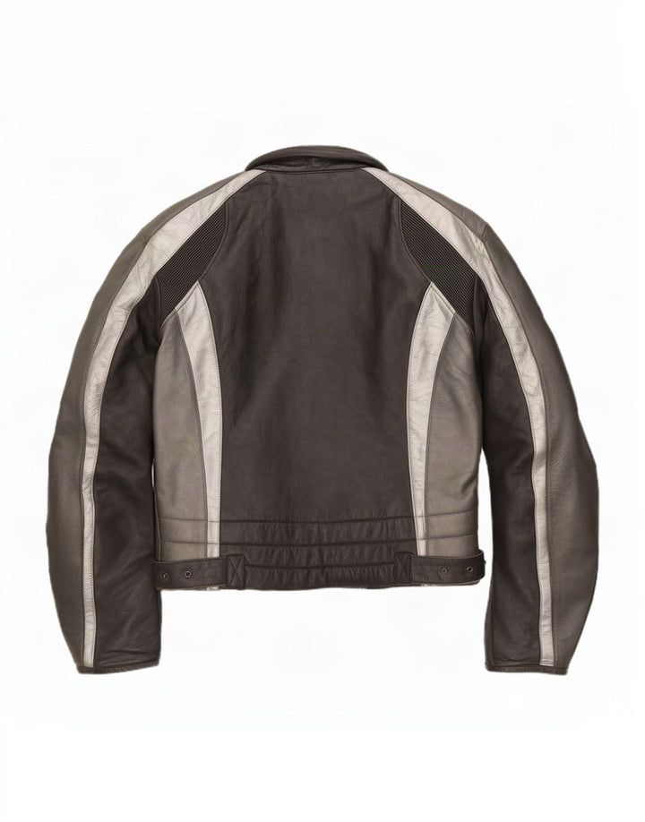 Vintage Mens Leather Racer Jacket IT 52 Large Black Colourblock