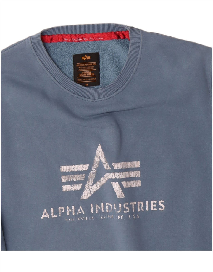 Alpha Industries Mens Graphic Sweatshirt Jumper Medium Blue Cotton