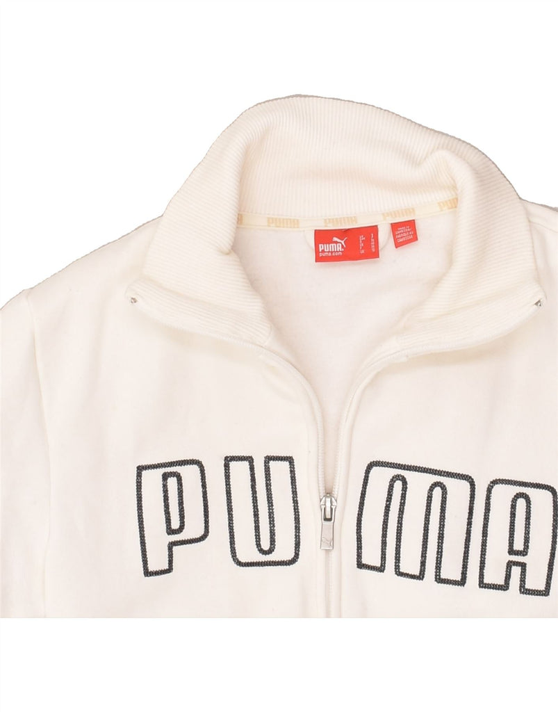 PUMA Womens Graphic Tracksuit Top Jacket UK 10 Small  White Cotton | Vintage Puma | Thrift | Second-Hand Puma | Used Clothing | Messina Hembry 