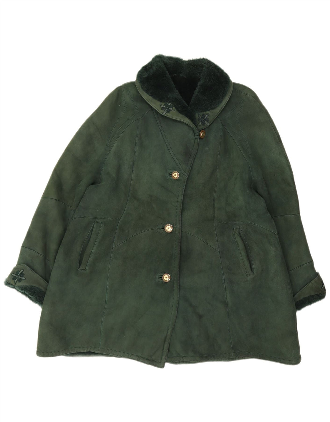 Shearling Womens Oversized Coat IT 44 Medium Green
