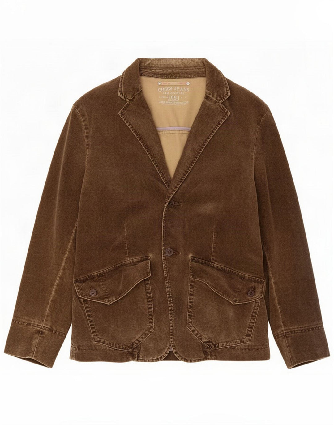 Guess Mens 2 Button Blazer Jacket UK 38 Medium Brown Cotton