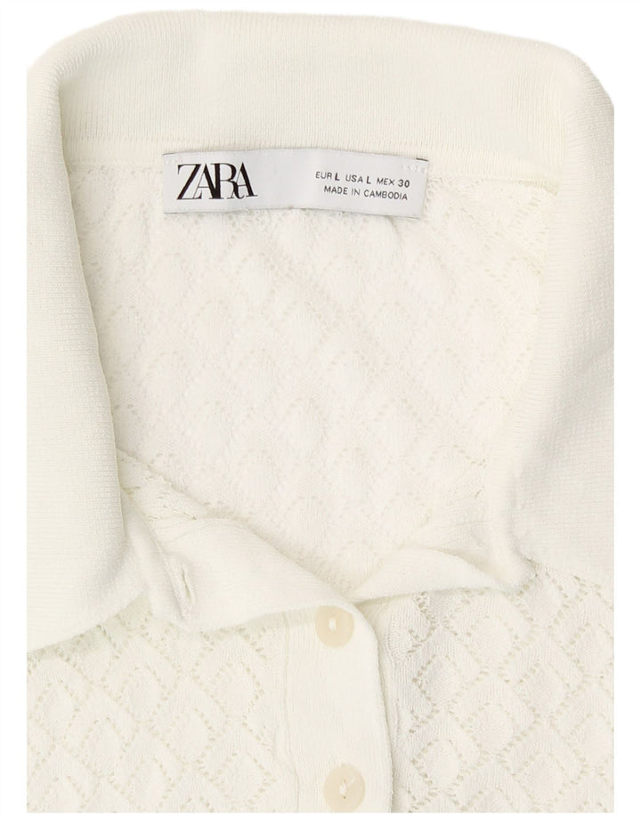 Zara Womens See Through Crop Top Long Sleeve UK 14 Large White