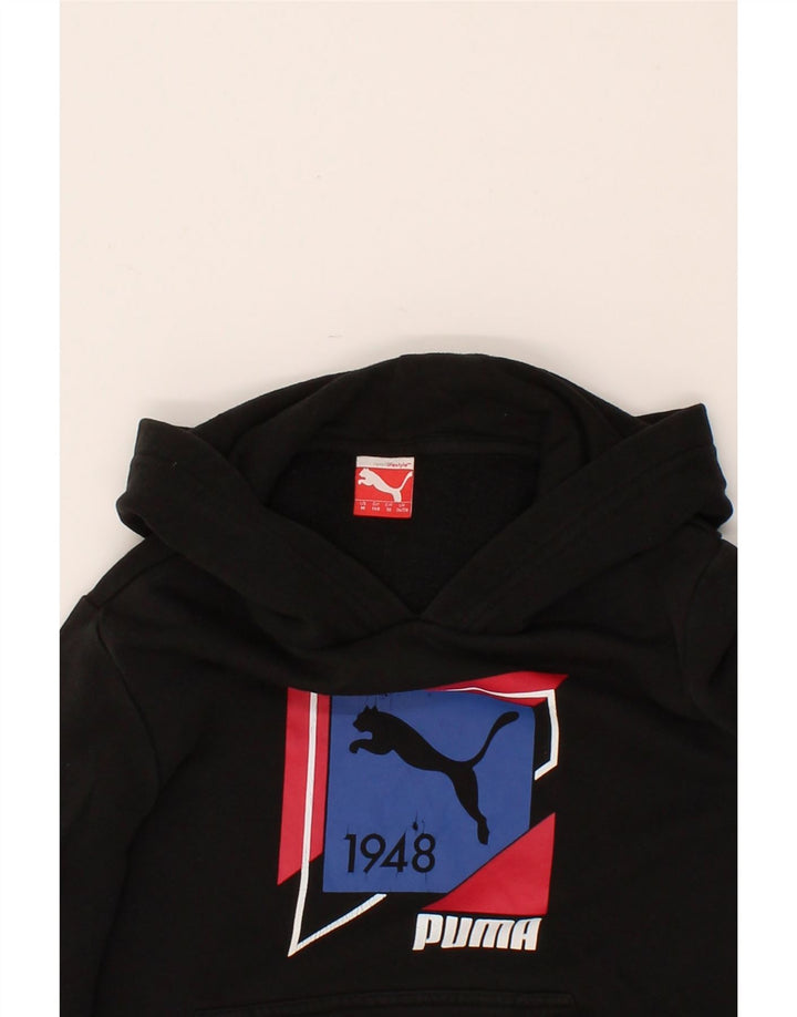 PUMA Boys Graphic Hoodie Jumper 9-10 Years Medium Black Vintage Puma and Second-Hand Puma from Messina Hembry 